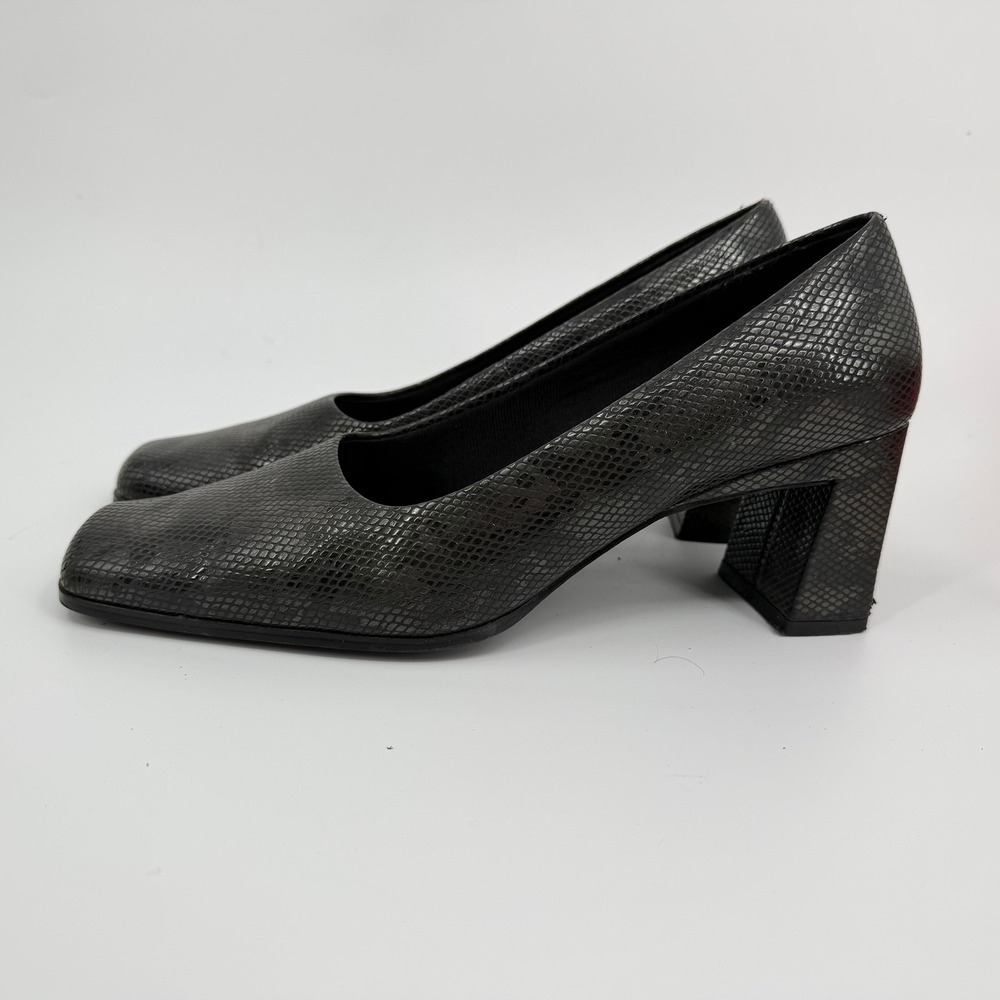 LifeStride Pumps Block Heel Snakeskin Print Y2K Women Size 11M Black Square Toe
